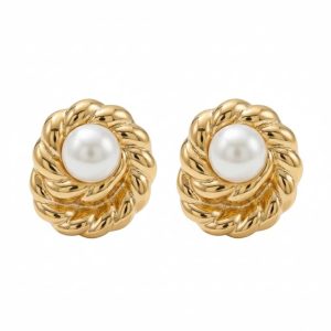 LOORVI Pearl Swirl Stud Earrings | 18K Gold Plated