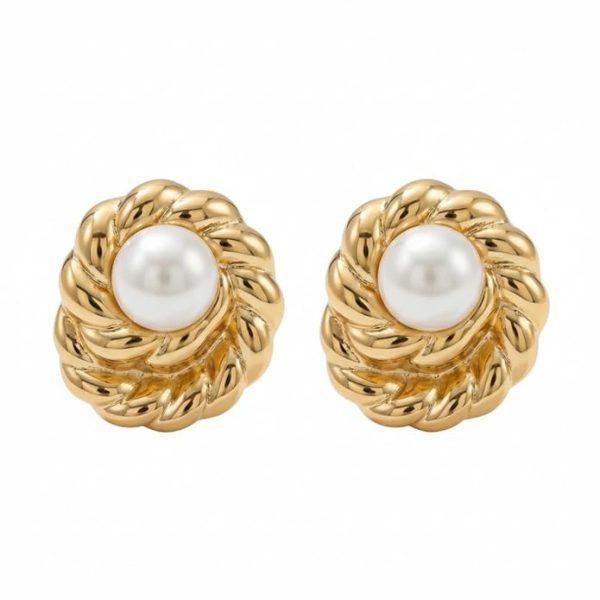 LOORVI Pearl Swirl Stud Earrings | 18K Gold Plated
