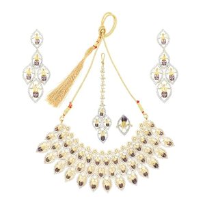 Royal Cubic Zirconia Leaf Necklace Set