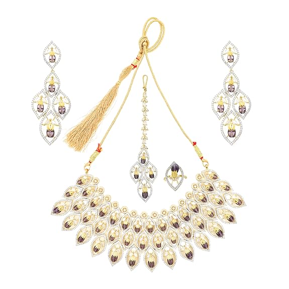 Royal Cubic Zirconia Leaf Necklace Set