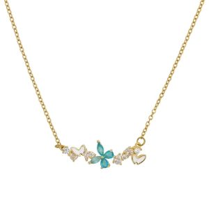 Aqua Butterfly Bloom Sleek Pendant Necklace