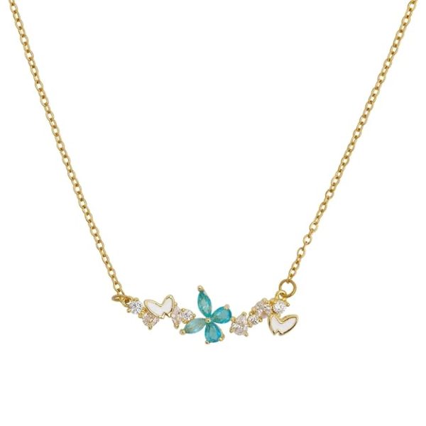 Aqua Butterfly Bloom Sleek Pendant Necklace