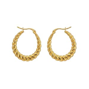 18K Gold Plated Twisted Rope Bali Hoop Earrings