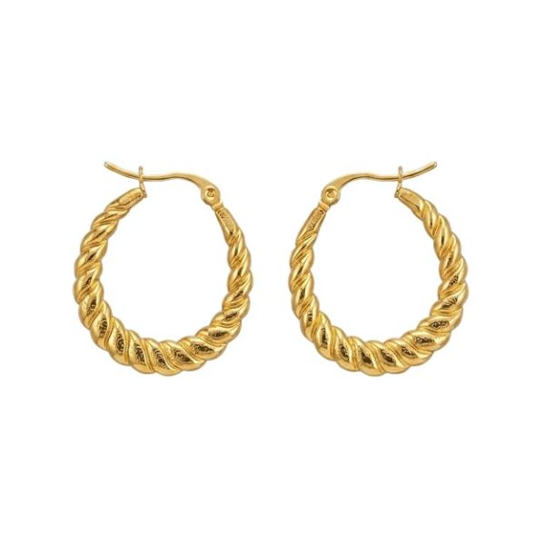 18K Gold Plated Twisted Rope Bali Hoop Earrings